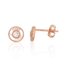 Серебряные серьги-пуссеты, Серебро 925 проба, красное золото (покрытие), Цирконы , Перламутр