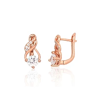 Серебряные серьги на английском замке, Серебро 925 проба, красное золото (покрытие), Цирконы