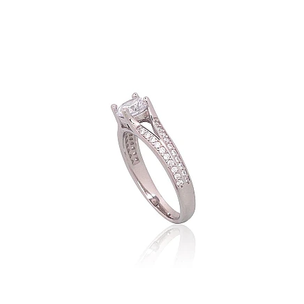 Kihlasõrmused,  - Hõbesõrmus, 19, 3.3 g, Hõbe 925 proov, roodium (kate), Tsirkonid